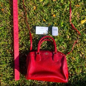 Beautiful Small Red Crossgrain Leather COACH Satchel